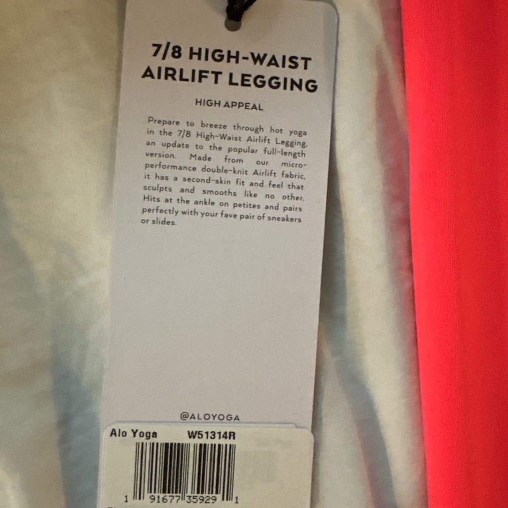 Alo Yoga 7/8 High Waist Airlift Legging Fluorescent Pink Coral Size S NWT - Picture 4 of 4